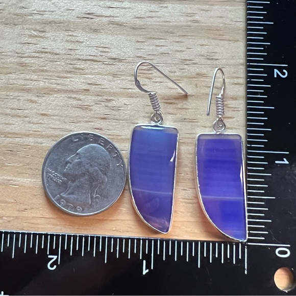 New Purple Bostwana Agate Onyx Silver Overlay Hook Dangle Earrings - Picture 4 of 5